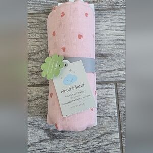 Cloud Island Pink Heart Muslin Blanket